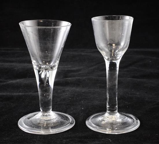 Two wine glasses, c.1740, 13.7cm(-)